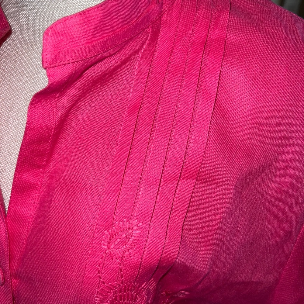 Tweeds Womens Pink Linen Embroidered 3/4 Sleeves Scoop Neck Shirt Top Size 3X - Picture 11 of 13